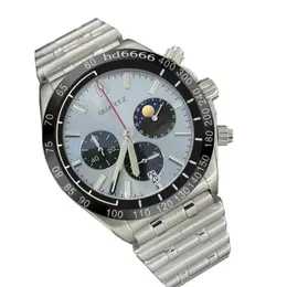 Chronograph męskie zegarek jasnoniebieski ciężki stal nierdzewna okrągła bransoletka designerska zegarki kwarcowe