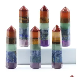 Stone 7 Chakra Hexagonal Column Natural Crystal Mosaic 13x48mm Craft Gift Yoga Hand Spela Odornment Decoration Drop Delivery Jewelry DHFPA