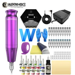 Тату-машина Wormhole Tattoo Pen Kit Источник питания Профессия Тату-машина Pen Complete Tattoo Gun Machine Kit для начинающих художников-татуировщиков 230630