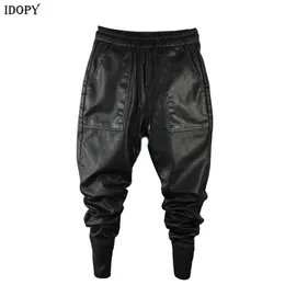 Idopy Men's Winter Warm Faux Leather Harem Pants Elastic Waist Drawstring Pu Joggings Male F1210259iのズボン