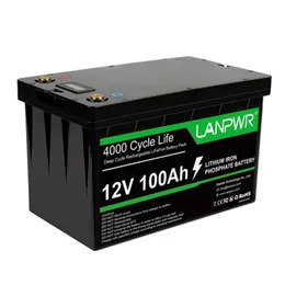 LANPWR 12V 100Ah LiFePO4 Lithium Battery Pack Backup Power, 1280Wh Energy, 4000+ Deep Cycles, Built-in 100A BMS, 24.25lb light weight, Support in Series/Parallel