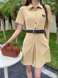 Basic & Casual Dresses designer Triangle letter label lapel women's dress, A-line skirt, fake slit, handsome and fashionable delivery belt GCQZ