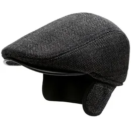 HT3742 Berretto berretto Autunno Inverno Cappello berretto berretto di lana scozzese vintage con paraorecchie spesso caldo edera berretto piatto da strillone berretto da uomo