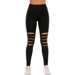 Capris Lady High Street Fashion Ripped Leopard Leggins Kobiet kostki chuda otwór nej nóg aktywne zużycie dna