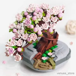 Blocos mini bonsai bloco de construção flor planta criativa flor de cerejeira árvore vaso buquê enfeites para casa montagem brinquedo amigo presente r230701