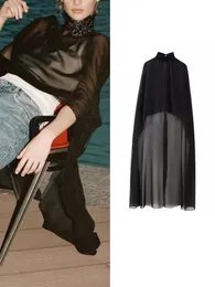 Women's Tanks Camis TRAF Fashion Women Asymmetric Tulle Cape Coats 2023 Summer Thin Solid Loose Tops Long Cloak Custom Shawls 230630