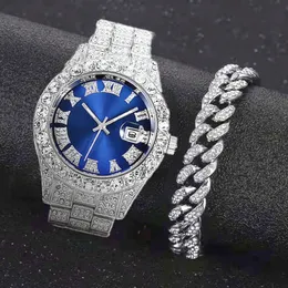 Zegarek na rękę Pełne mrożone zegarek dla mężczyzn Bling Miami kubańska bransoletka mrożona zegarki mężczyźni Hip Hop zegarek luksusowe złotą zegarek kobiety relojes 230630