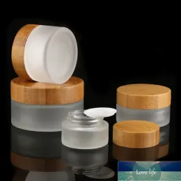 Simple Frosted Glass Cosmetic Jars Hand/Face/Body Cream Bottles Travel Size 30g 50g 100g with Natural Bamboo Cap PP Inner Cover