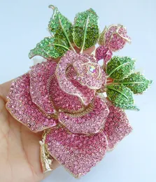 Pins broszki wspaniałe 5.32 "różowy austriacki kryształowy brooth broszka z kwiatem róża EE02994C12 230630