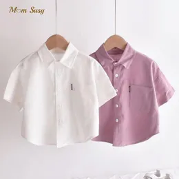 Leggings Baby Boy Linen Shirt Solid Color White Pink Infant Toddler Child Shirt Short Sleeve Kid Outfit Baby Clothes 110y