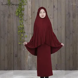 Batas tradicionales Abaya Hijab para niñas, ropa de oración musulmana de dos piezas, Abayas grandes sueltas sólidas para niños D8281275d