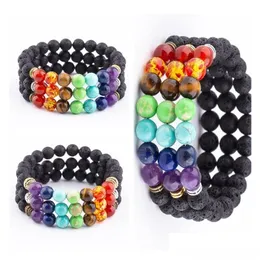 Beaded 8Mm Lava Stone Reiki 7 Chakra Strand Bracelet Diy Aromatherapy Essential Oil Diffuser Bracelets For Women Men Yoga Buddha Ene Dhjbc