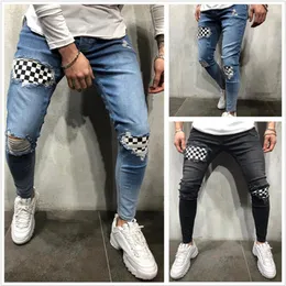 Denim jeans män stilfulla rippade jeans byxor cyklist mager smala rakt frayed denim byxor nya mode mager jeans män byxor y19304p