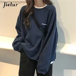 Kvinnors tröjor Kvinnor Hoodies Sweatshirts Jielur Kpop Letter Hoody Fashion Korean Thin Chic Women's Sweatshirts Cool Navy Blue Grey Hoodies Z230701