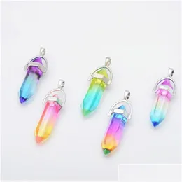 Charms Colorf Glass Hexagon Prism Rainbow Pendant For Necklace Jewelry Making Women Män Partihandel Drop Leverans Fyndkomponenter DHKPR