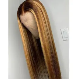 Peruca de renda longa ombre marrom de 26 polegadas com onda corporal feminina cabelo humano pré-arrancado