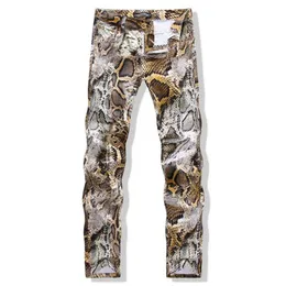 Whole-Fashion 2016 New Arrival Men Jeans Slim Painted Snakeskin Print 3D Trousers Skinny Denim Pants Masculina257i