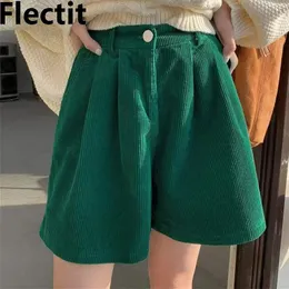 스커트 Flectit 90s Bermuda Shorts High Waist Wide Leg Corduroy 반바지 숙녀 십대 소녀 빈티지 의상