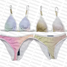 Conjunto de Bikini de Color degradado, traje de baño dividido para mujer, traje de baño con estampado de letras, ropa de playa transpirable de verano