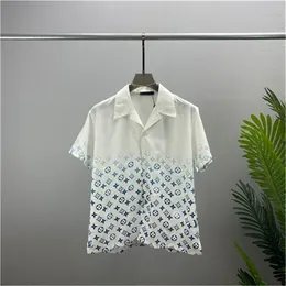 Herrklänningskjortor #6 Mens Designer Luxury Dress Shirts Silk Shirt Luxury Cloth Sorte Sleeve Letter Clowers Print Casual Summer Collar Herr Mix Colors Storlek M-3XL 40