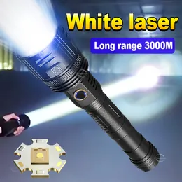 Flashlights facklor mest kraftfulla laser ficklampan lång räckvidd 3000 m LED -ficklampa Ultra Strong Laser Lantern Zoom LED Torch Waterproof Hand Lamp 230701