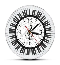 Музыкальные ноты, черно-белые настенные часы, декор для музыкальной студии, подарок пианиста, фортепианная клавиатура, скрипичный ключ, современные часы, часы Clocks3257893