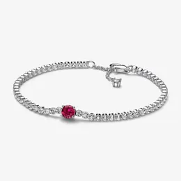 Röd mousserande runda bana Tennisarmband 925 Sterling Silver Justerbar kubisk zirkoniumarmband för kvinnor Lyxbröllopsmycken