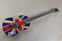 McCartney Hof H500/1-CT Contemporary Violin Deluxe Bass Electric Guitar England Flag Flame Maple Back & Side Staple Pickups