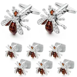 Manschettlänkar Hawson Crystal Bee Cufflinks and Studs Set for Men for Tuxedo Luxury Gift for Party Bee Cufflinks With Box Cufflinks for Mens 230701