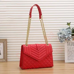 Clássico designer de moda bolsa feminina PU bolsa mensageiro de ombro de transporte alça de ombro de corrente bolsa feminina simples botão de letra de metal carteira vermelha pura bolsa de menina bonita