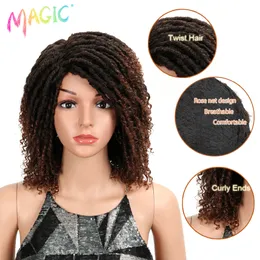 Spitze Perücken MAGIC Synthetische Weiche Kurze Perücken Für Schwarze Frauen 14 Zoll Hochtemperaturfaser Dreadlock Ombre Braun Schwarz Crochet Twist Haar 230701