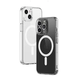 Capas magnéticas de acrílico transparente transparente para iPhone 15 14 13 12 11 Pro Max Mini compatível com carregador sem fio Magsafe