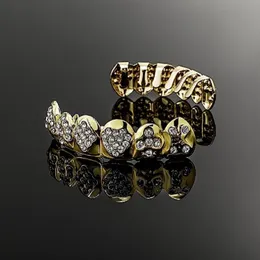 Grillz、Dental Grills18K Gold Gold Gold Glill Grill Tight Grill Men Men Whome Frozen Hip Hip Poker Diamond Top and Bottom Teeth Rapperに適したフェイシャルグリル