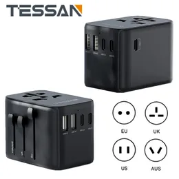 قابس كابل الطاقة TESSAN Universal Travel Adapter All-in-One International Plug Power Adapter with USB Type C Wall Charger for UK / EU / AU / US Travel 230701