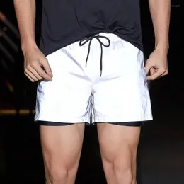 Случайные шорты рефлексивные мужские хип -хоп шнурки ночной клуб ночной светло -мальчик короткие брюки спортивная одежда блестящие бегуны Masculino