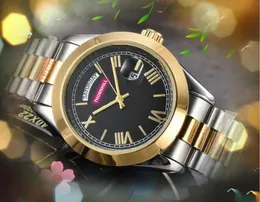 Top Brand Mens Day Date Calendar Watches Roman Dial Designer Clock Automatisk kvartsrörelse 904L Rostfritt stål Arméarmband Armbandsur Daggåvor