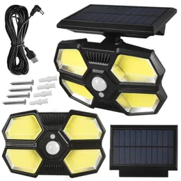 Utomhus Solar LED Garden Light med rörelsessensor, allt i en eller separat rörelsedetekteringsväggslampa för trädgård, gata, väg, parkeringsplats, spår, basketplan