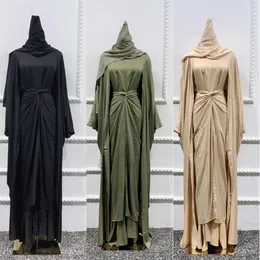 Roupa étnica Muçulmana Hijab Cardigan Abaya Vestido Conjunto de 4 Peças Moda Feminina Robe Solto Kaftan Islâmico Macio Respirável Premi2205