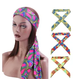 Frauen Afrikanisches Muster Satin Print Schal Mode Dame Langer Gürtel Turban Breiter Yoga Kopf Kopftuch Schal Zubehör Stirnbänder