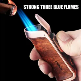 Honest Luxury Triple Blue Flame Cigar Retro Gas Butane Metal Lighter With Cutter 83PK