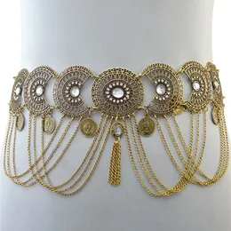 Waist Chain Belts Sexy Hollow Out Waist Chains Crystal Indian Yoga Belly Belt Chains Gypsy Women Retro Tassel Coins Pendant Waist Belt 230701