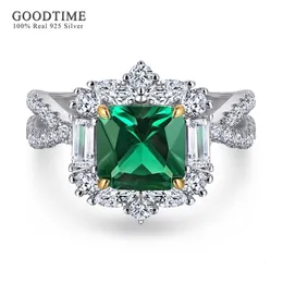 Z bocznymi kamieniami luksusowa obrączka dla kobiet czysty 100% 925 STRERNI SWARTOWE Zielony zielony wysoki węgiel pierścionkowy Pierścień Biżuterii dla kobiet 230701
