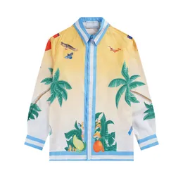 Tropisk stil skjortor långärmad hawaiian märke shrts kokosnöt blomma och gräs tryck skjorta hawaiian designer casual skjortor märke mode tryck män kläder