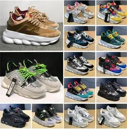 Italien skor plattform kedjereaktionsdesigner sneakers svart vit flerfärgad mocka bluett guld twill fluo tan lyx män kvinnor barocco berömda casual tränare