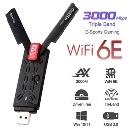 Network Adapters Ax3000 USB 3.0 WiFi Adapter 3000 Mbps WiFi 6e Network Card Tri-band 2.4G 5G 6G WiFi-mottagare Dongle för Windows 10 11 Driver Free 230701