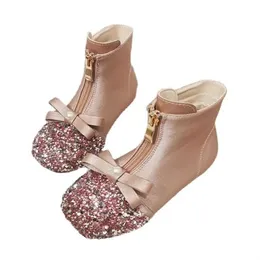 Stivaletto Martin da bambina dal design classico Stivaletto da bambino in stile autunno nuovo Stivaletto da principessa con fiocco in paillettes Scarpe invernali alla moda