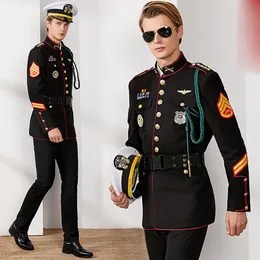 China USA Europe Navy Stand Kllar Single Black Suits Kapitan Kapitan Seaman's Mundur Security Suit Men283x