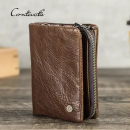 Nova Carteira Curta Masculina de Couro Genuíno RFID Carteira Bifold com Porta-Cartão de Crédito Luxo Zíper Bolsa de Moedas Masculina Pequena