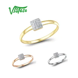 Med sidogenor Vistoso Pure 14k 585 Rose White Gold Sparkling Diamond Delicate Square Ring for Women Jubileum Engagement Trendiga fina smycken 230701
