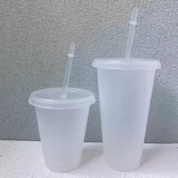 جديد 24 أوقية كوب صافي البلاستيك الشفافة الشفافة الصيف الصيف القابل لإعادة الاستخدام بارد شرب الكوب من عصير القهوة مع غطاء وقش
